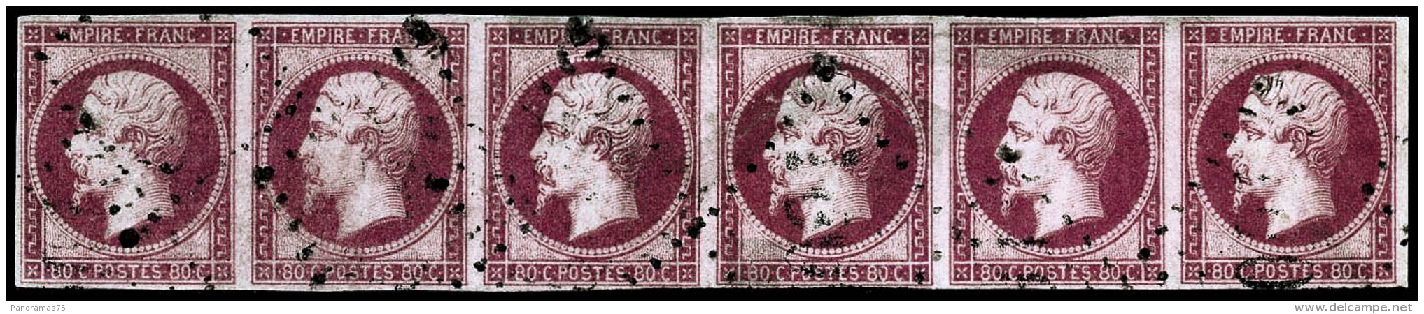 N&deg;17B 80c Rose, Bande De 6 Petits D&eacute;fauts Habituels Sur 2 Timbres - B/TB - 1853-1860 Napoleon III