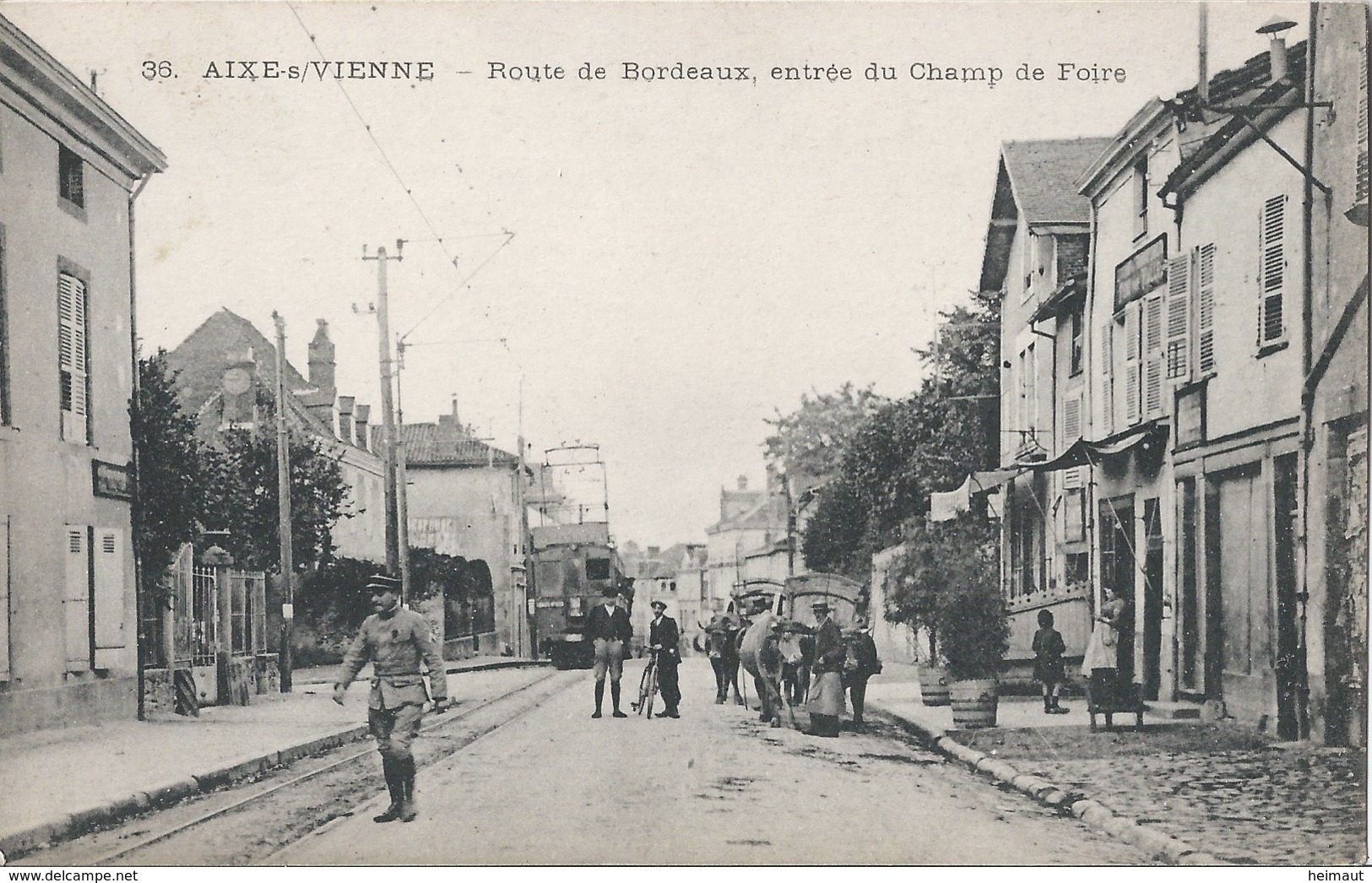 Lot De 2 Cartes Aixe S/Vienne - Arrivée Du Tramway Et Entrée Du Champ De Foire - 1918 - Attelage De Boeufs, Tram - Aixe Sur Vienne