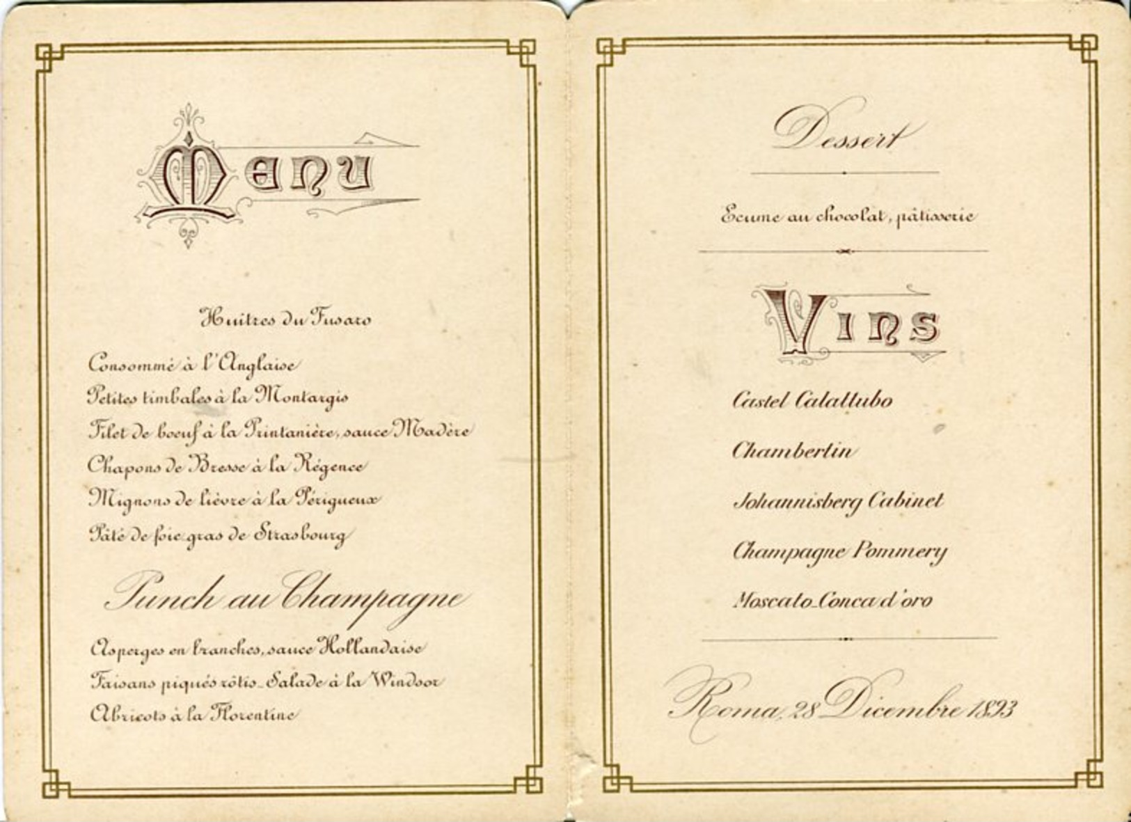 MENU'  CASA REALE - ROMA 28 DICEMBRE 1893 - Menükarten