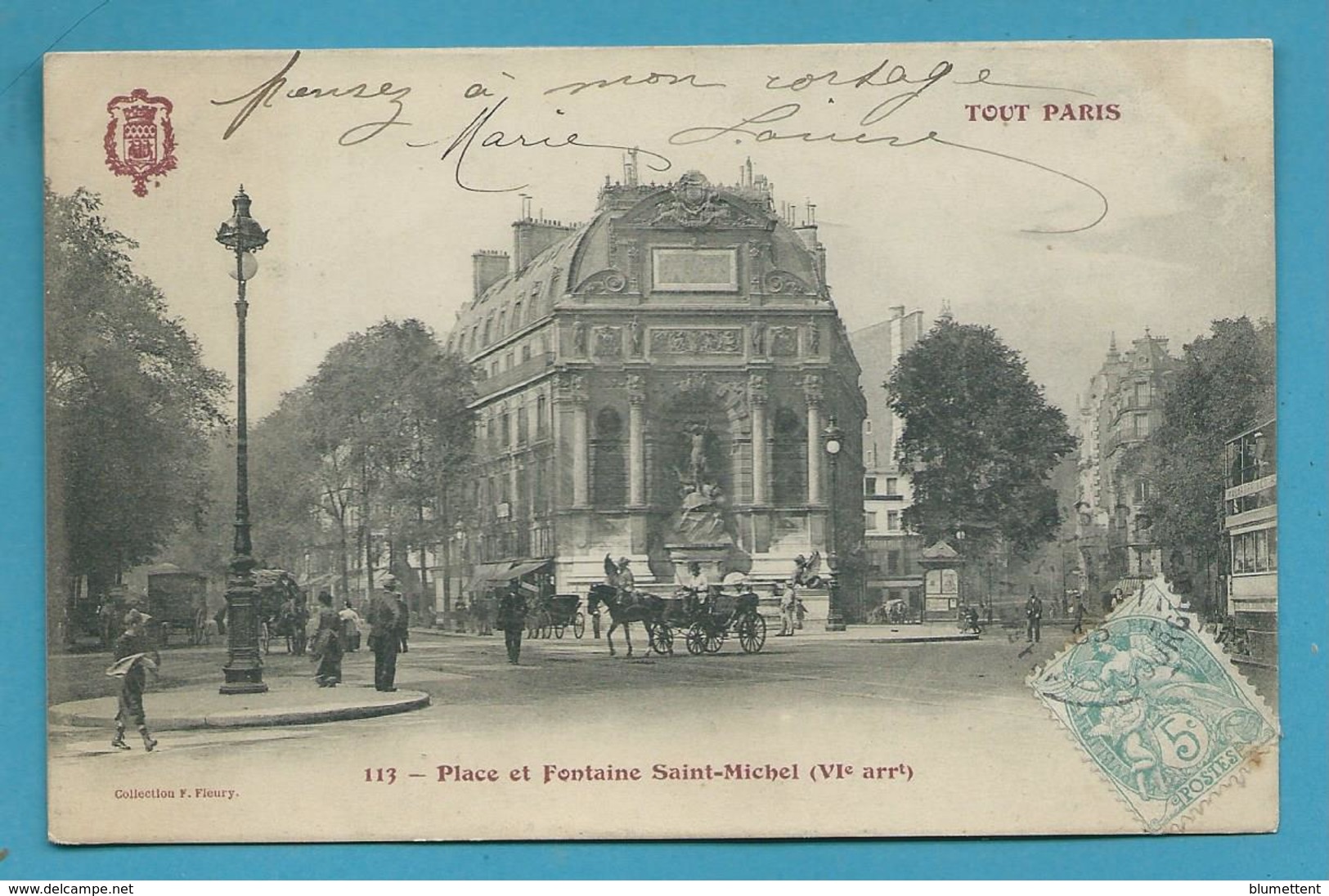 CPA TOUT PARIS 113 - Place Et Fontaine Saint-Michel (VIème Arrt.) Ed. FLEURY - Paris (06)