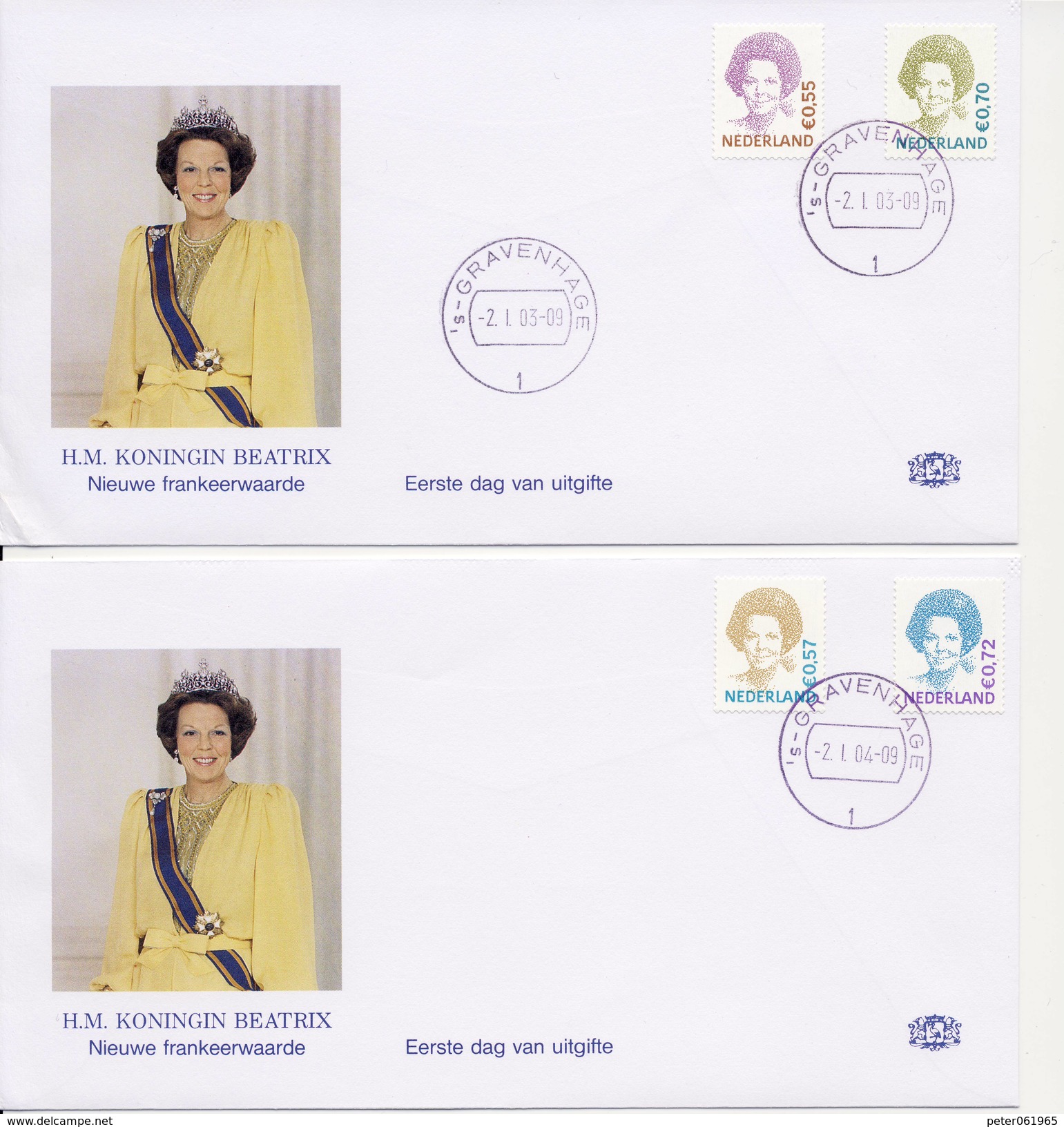 Koningin Beatrix (Inversie) 2000 T/m 2004 Op 7 Edel FDC's - Blanco / Open Klep - FDC