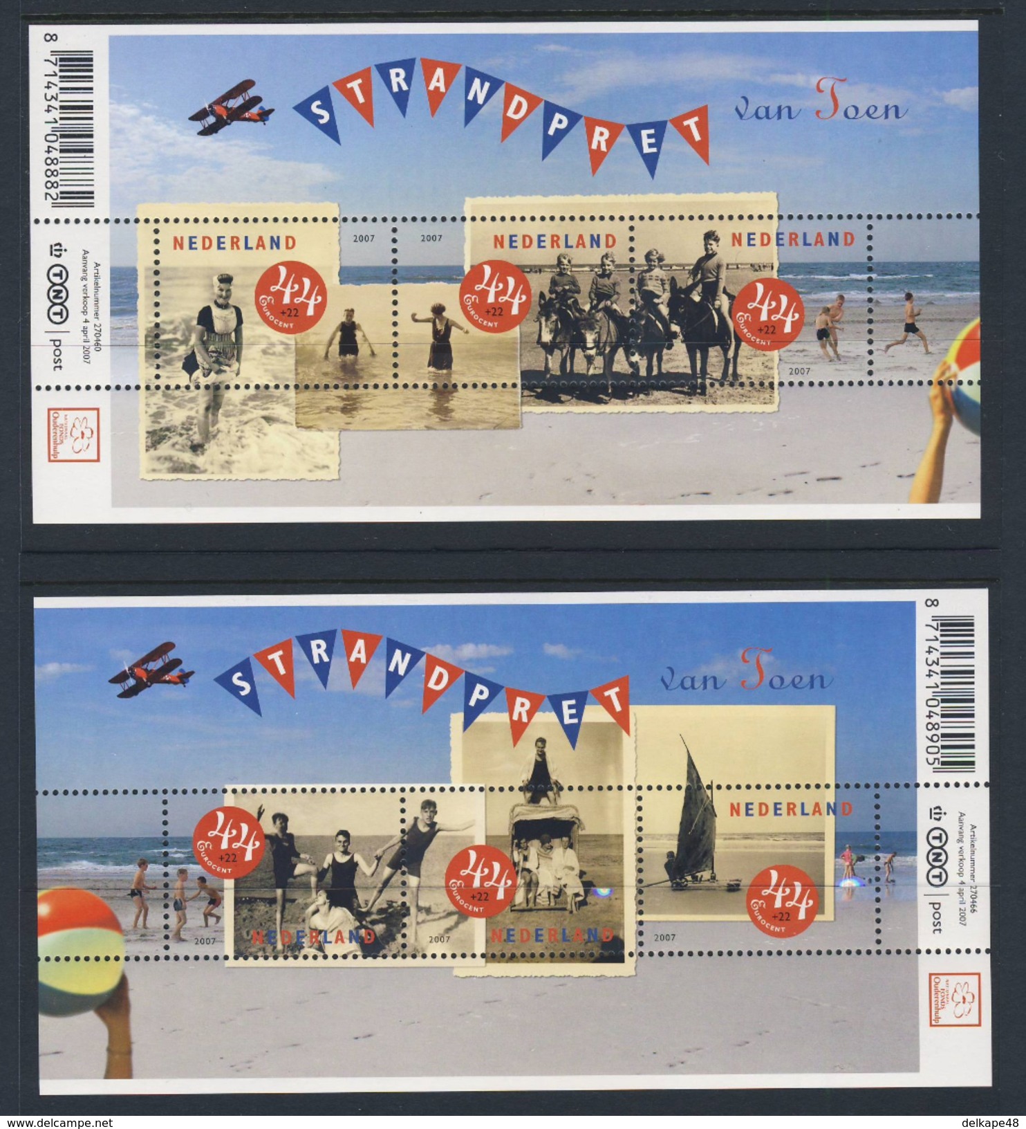 Nederland Netherlands Pays Bas 2007 B 101 + B102 ** Beach Scenes Earlier Days / Strandszenen Früherer Tage / Strandpret - Andere & Zonder Classificatie