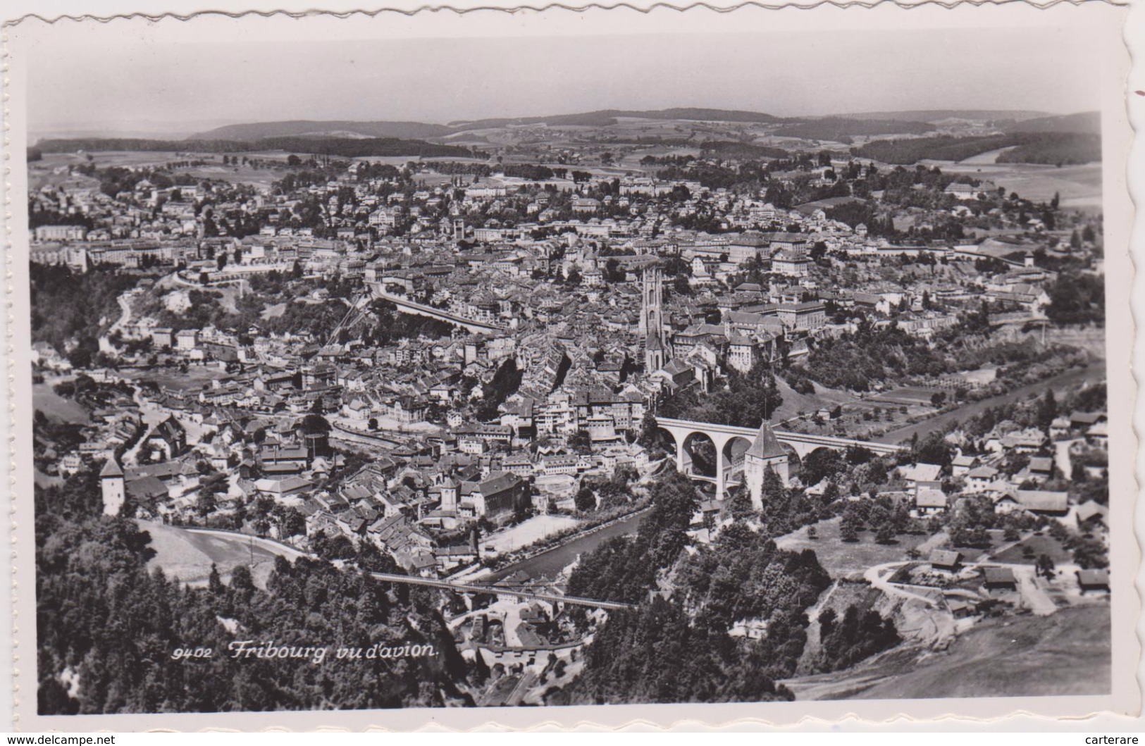 CARTE PHOTO PERROCHET, SUISSE,SWITZERLAND,SWISS, HELVETIA,SCHWEIZ,SVIZZERA ,FRIBOURG,VUE AERIENNE - Fribourg