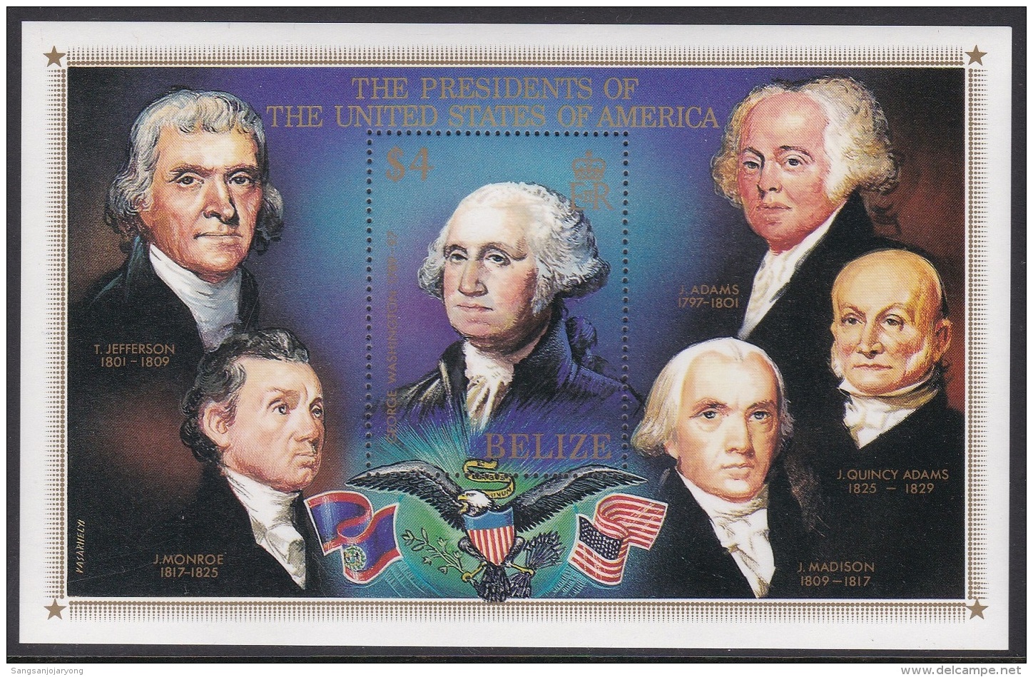 Sheet II, Belize Sc816 US Presidents, George Washington, Thomas Jefferson... - George Washington