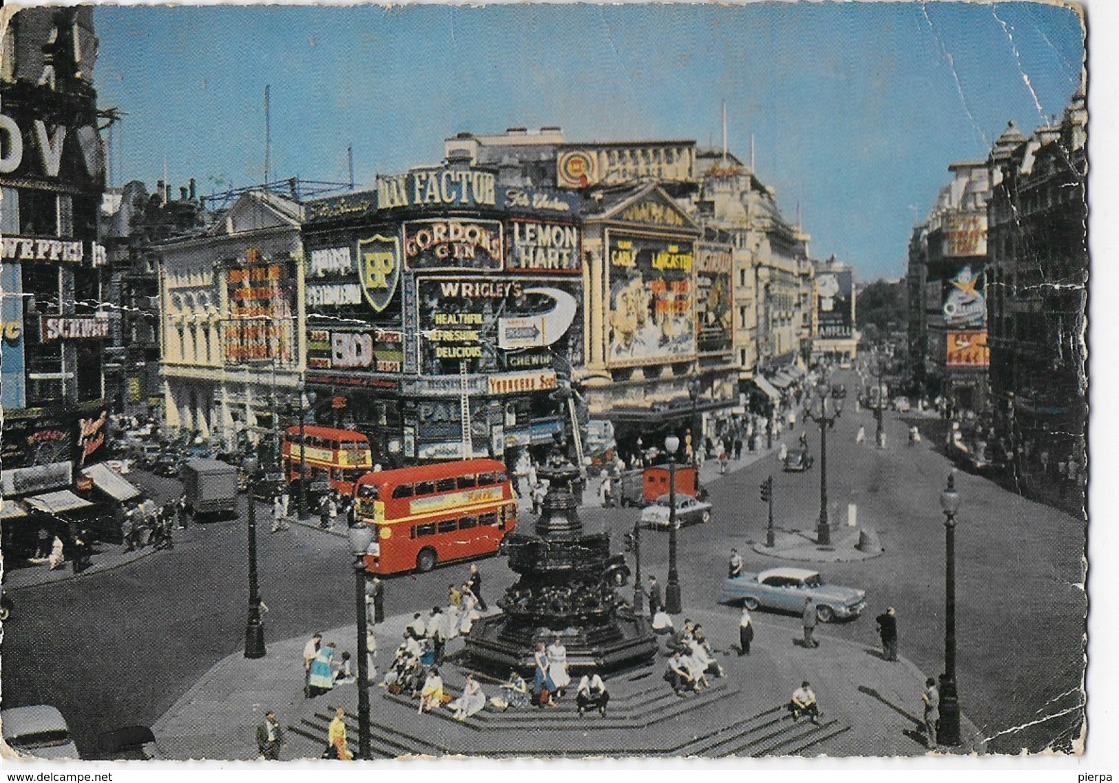 INGHILTERRA - LONDRA - PICCADILLY CIRCUS - ANNI 50 - VIAGGIATA FRANCOBOLLO ASPORTATO - Piccadilly Circus