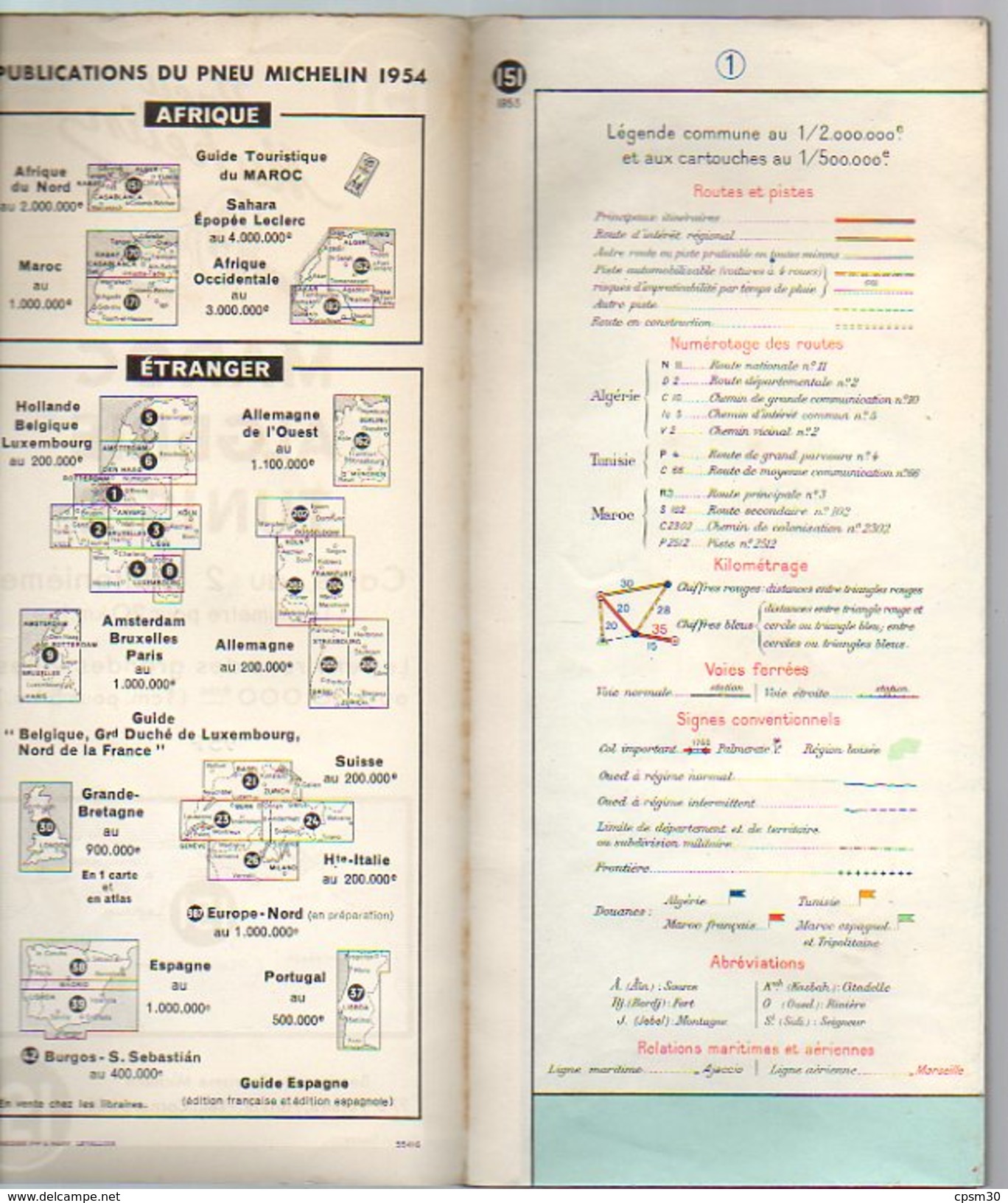 Carte Géographique MICHELIN - N° 151 MAROC-ALGERIE-TUNISIE - 1953 Contour Bleu - 95 F - Wegenkaarten