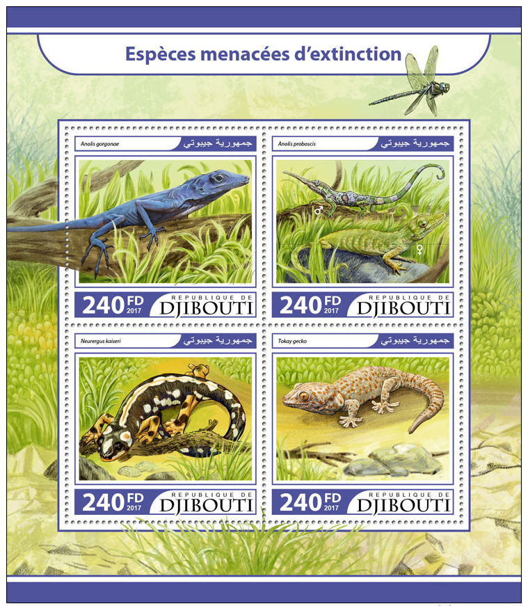 Djibouti 2017 Reptiles Endangered Species Lizards S/S DJB17224 - Otros & Sin Clasificación