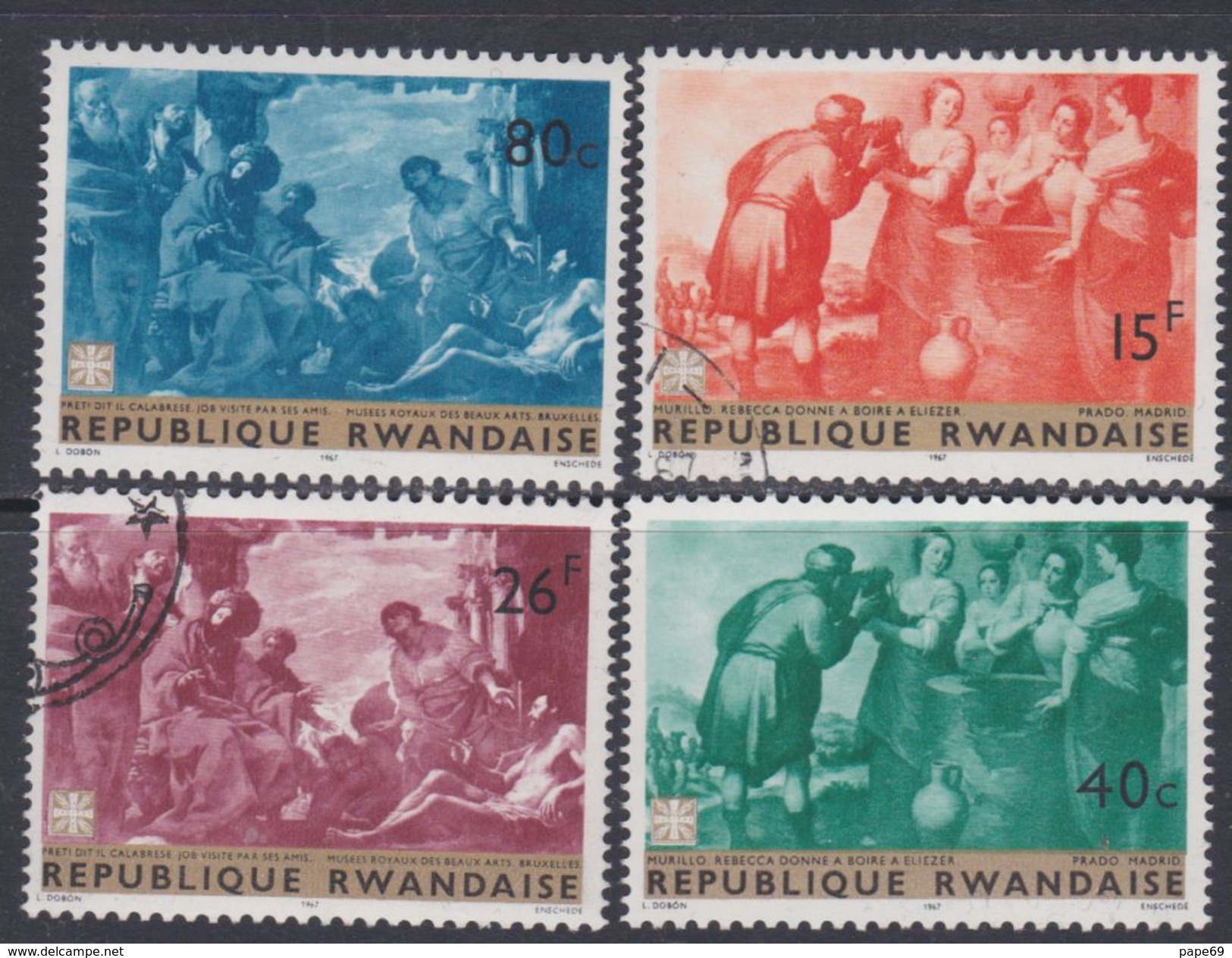 Rwanda N° 205 / 12 X, O Tableaux De Maîtres Divers Les 8 Valeurs Trace De Charnière Ou Oblitérations Légères Sinon TB - 1980-1989