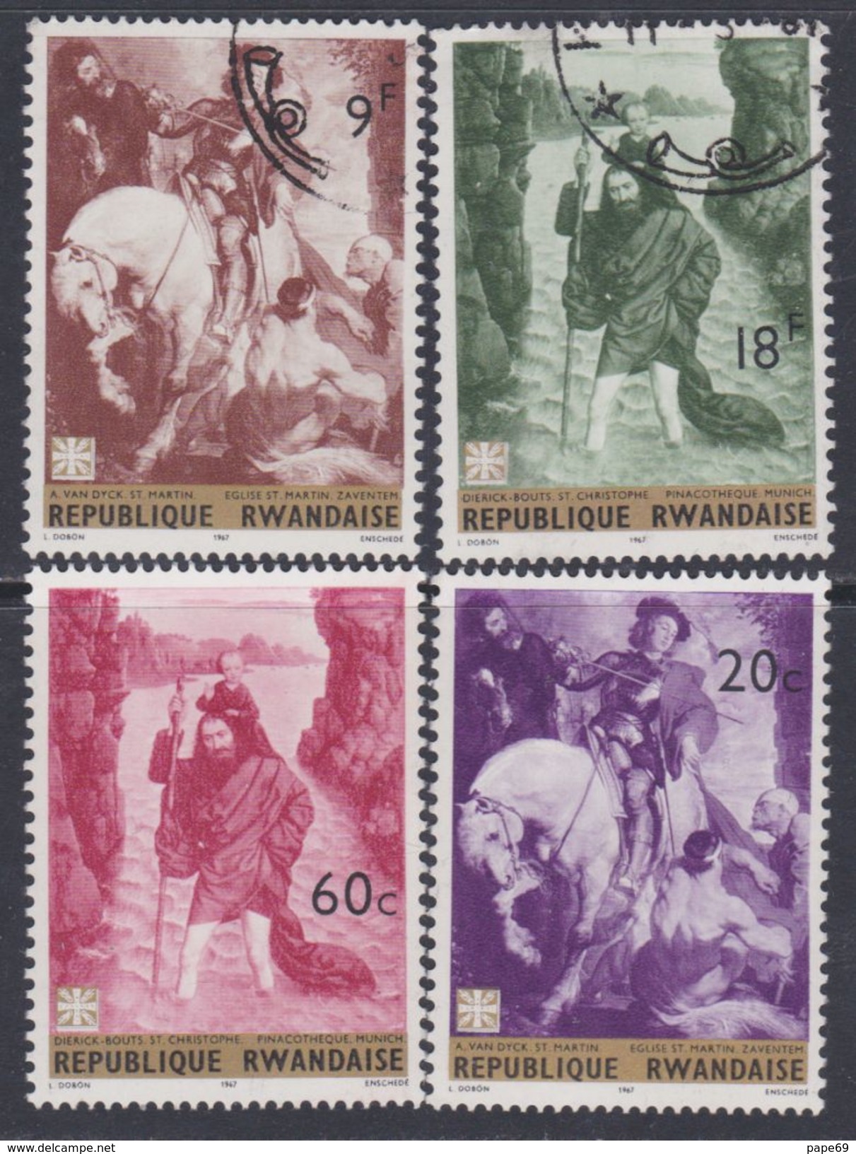 Rwanda N° 205 / 12 X, O Tableaux De Maîtres Divers Les 8 Valeurs Trace De Charnière Ou Oblitérations Légères Sinon TB - 1980-1989