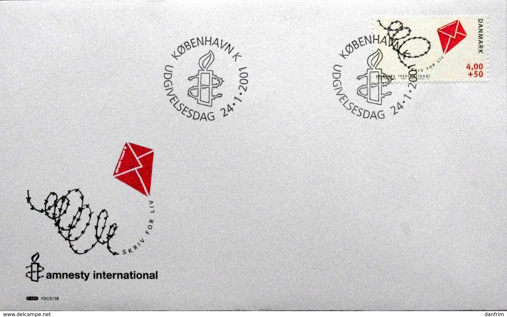 Denmark 2001 Amnesty International   MiNr.1270   (O)     ( Lot  5597 ) - FDC