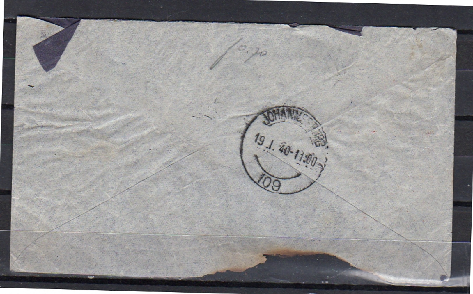 Crash Mail, Rampbrief 19-1-1940 (two Stamps Off) > Johannesburg (eh4) - Brieven En Documenten