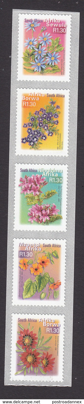 South Africa, Scott #1201-1205, Mint Hinged, Flowers, Issued 2000 - Unused Stamps