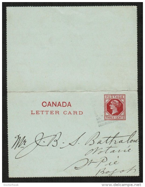 CANADA  1893 LETTER CARD W/INDISTINCT SQUARE CIRCLE CANCEL - 1860-1899 Reign Of Victoria