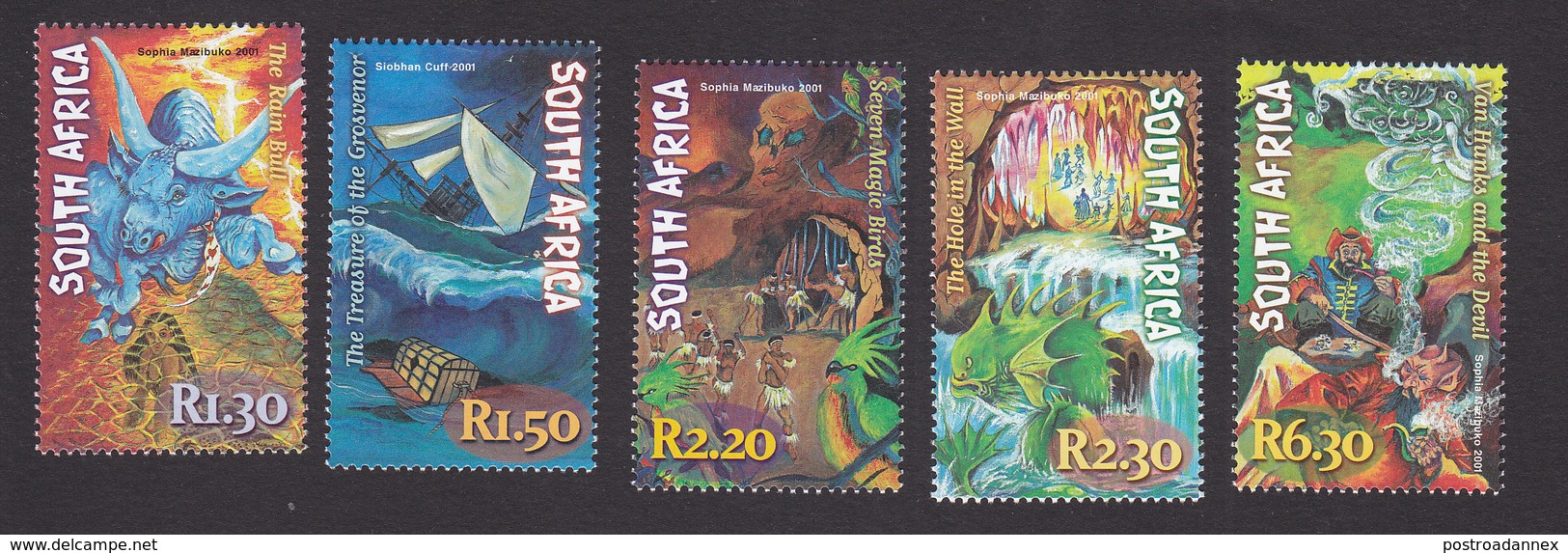 South Africa, Scott #1236-1240, Mint Hinged, Myths And Legends, Issued 2001 - Unused Stamps