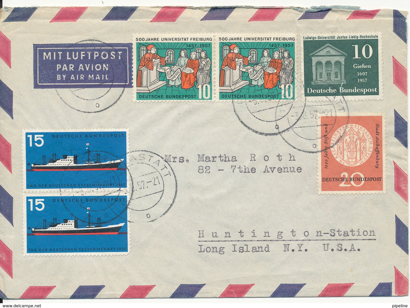 Germany Air Mail Cover Sent To USA Rastatt 3-8-1957 - Covers & Documents