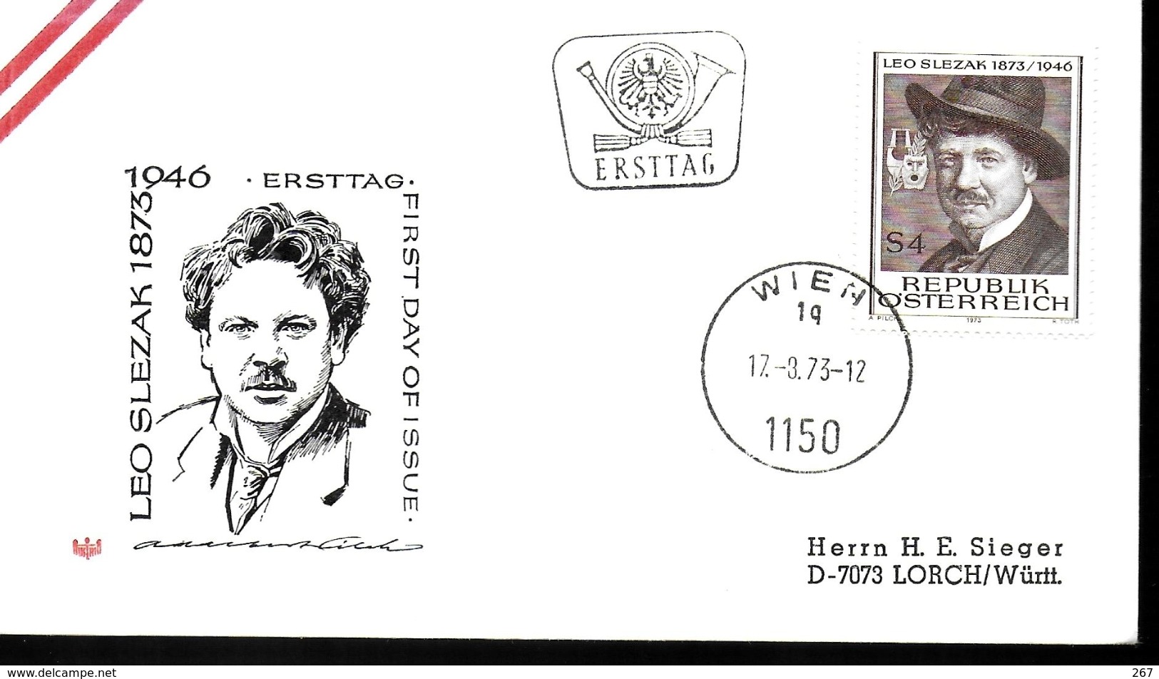 AUTRICHE  FDC 1973  Musique Tenor Leo Slezak - Musik