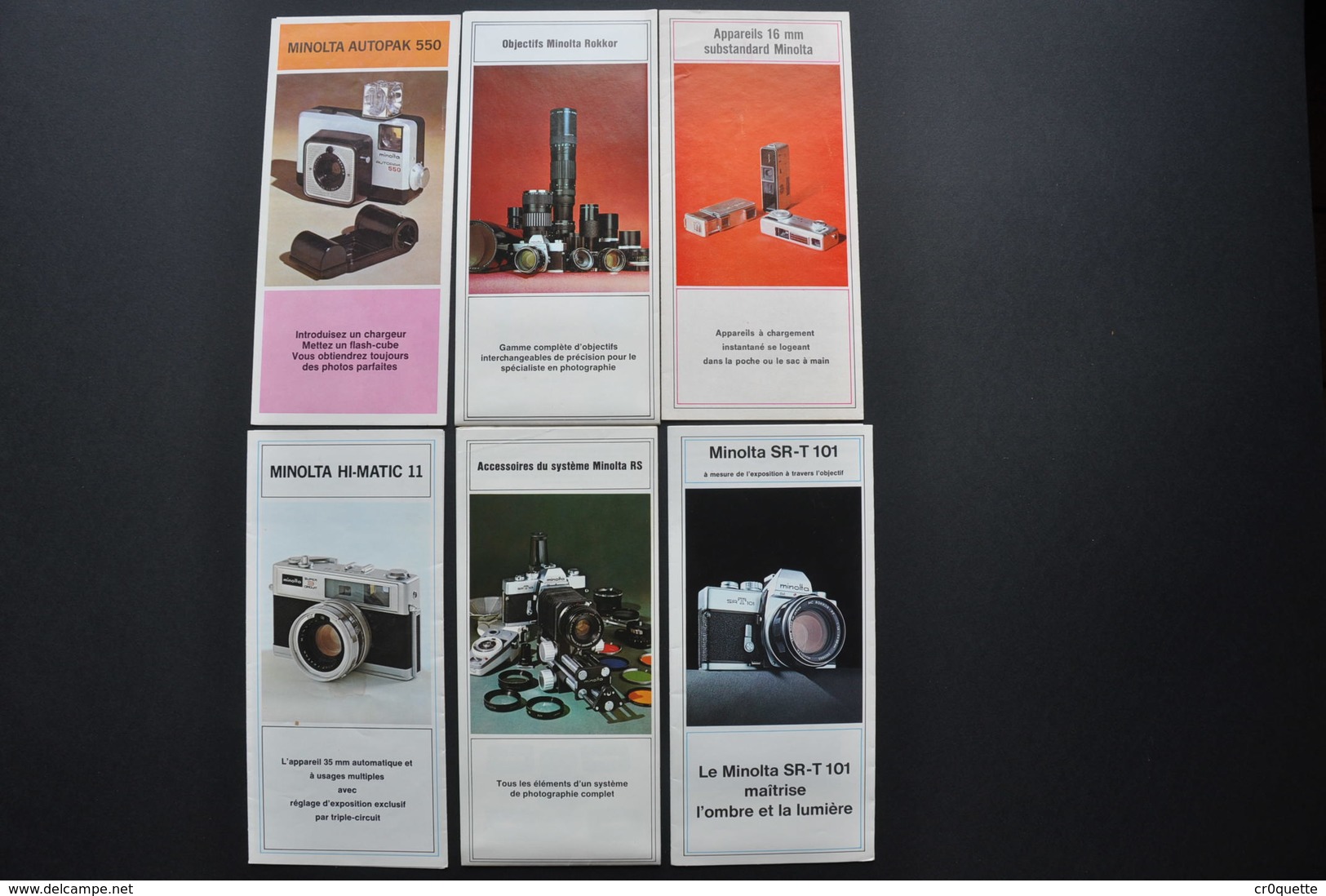 LOT DE 6 PUBLICITES APPAREILS PHOTO OBJECTIFS ARGENTIQUES MINOLTA  En 1970 - Advertising