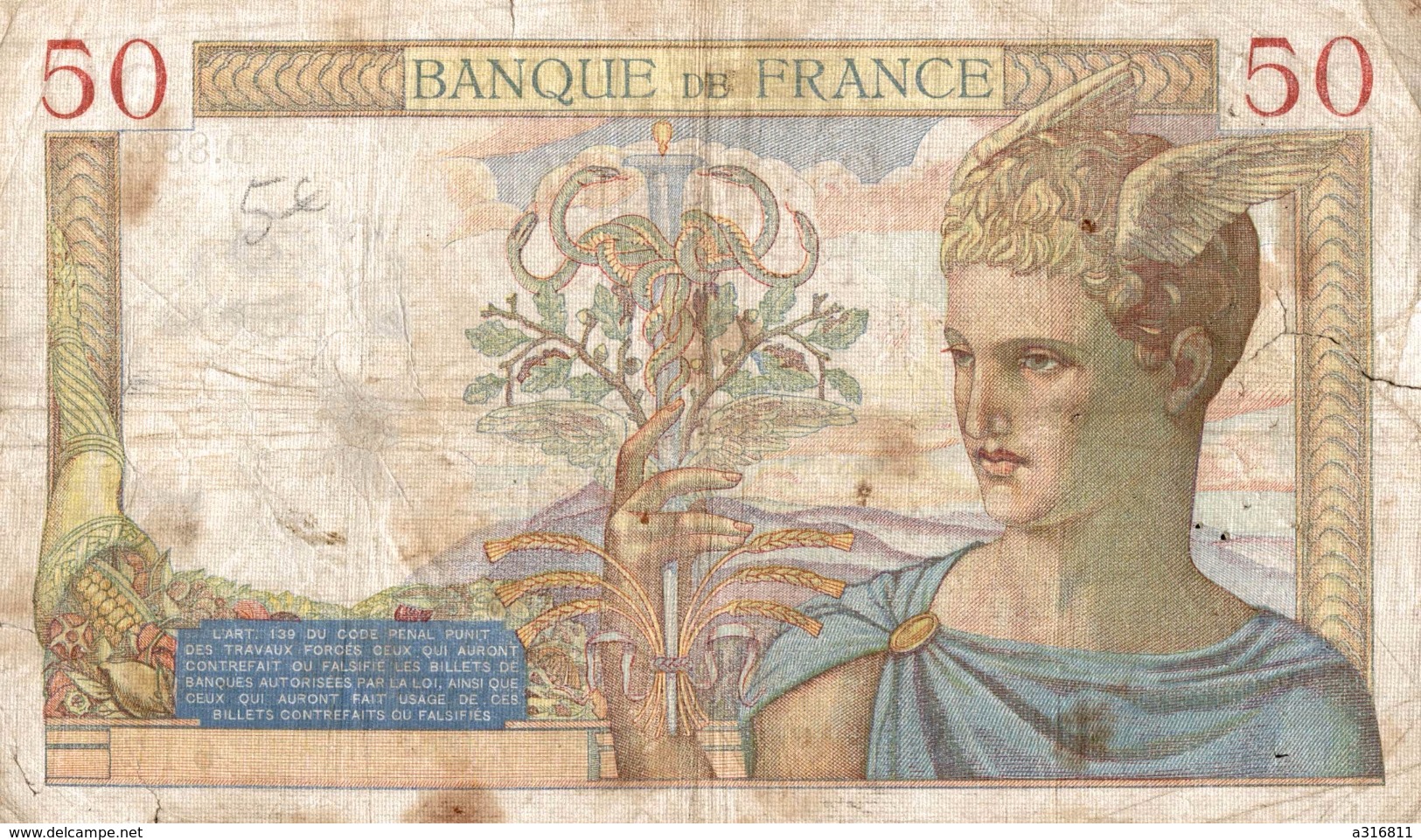 BANQUE DE FRANCE  CINQUANTE FRANCS - 50 F 1934-1940 ''Cérès''