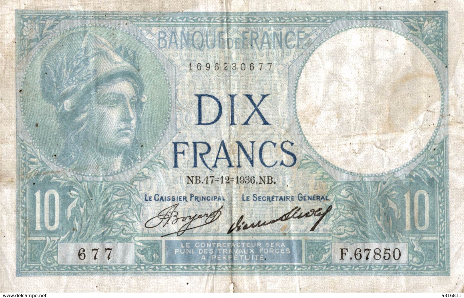 BANQUE DE FRANCE  DIX FRANCS - 10 F 1916-1942 ''Minerve''
