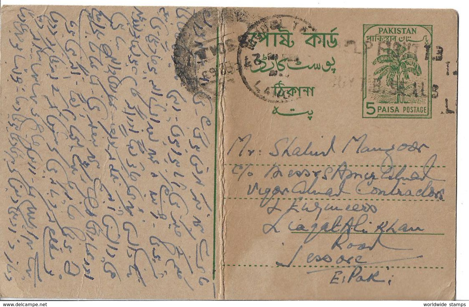 Pakistan Postal Stationery 5 Paisa Postcard Cotton Flowers - Pakistan