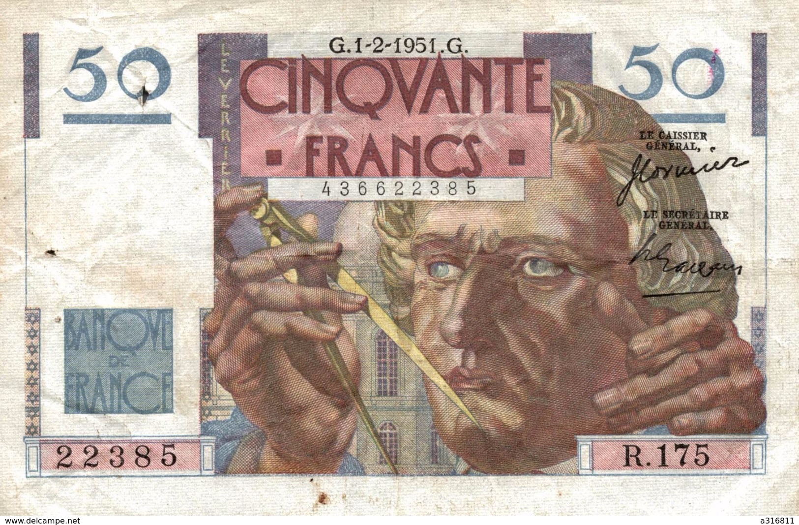 BANQUE DE FRANCE  50 FRANCS 1951 - 50 F 1946-1951 ''Le Verrier''