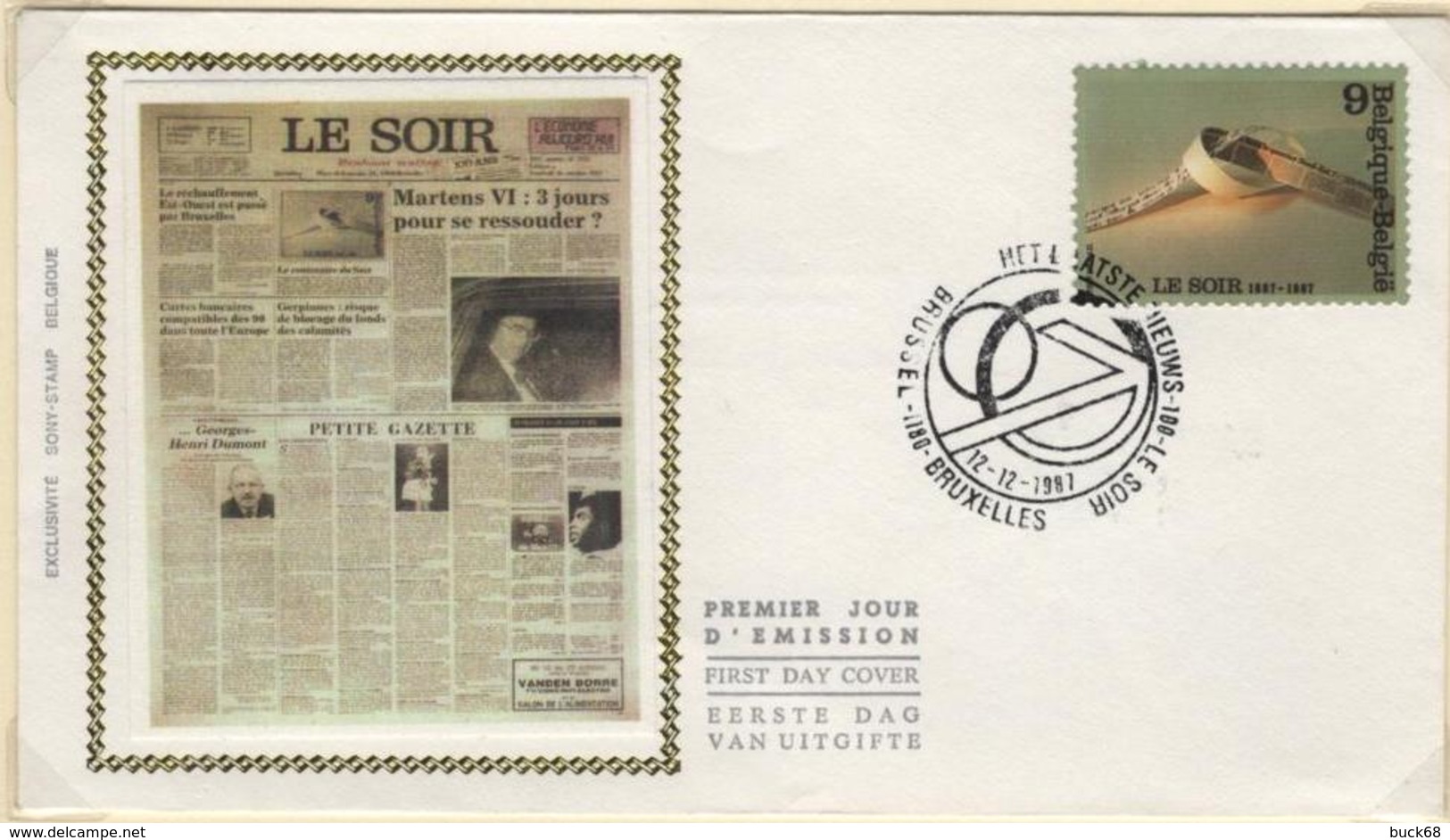 BELGIQUE 2271 FDC Enveloppe Du Centenaire Du Journal Le Soir TINTIN HERGE KUIFJE COMICS BD 1 - Comics