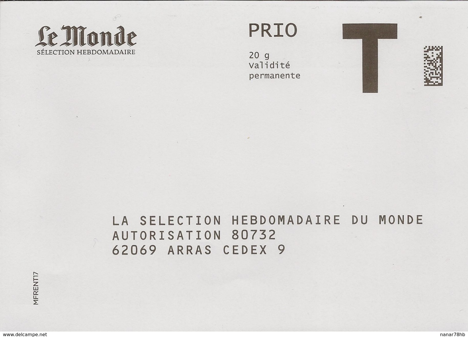 Enveloppe Réponse T Le Monde - Cartas/Sobre De Respuesta T
