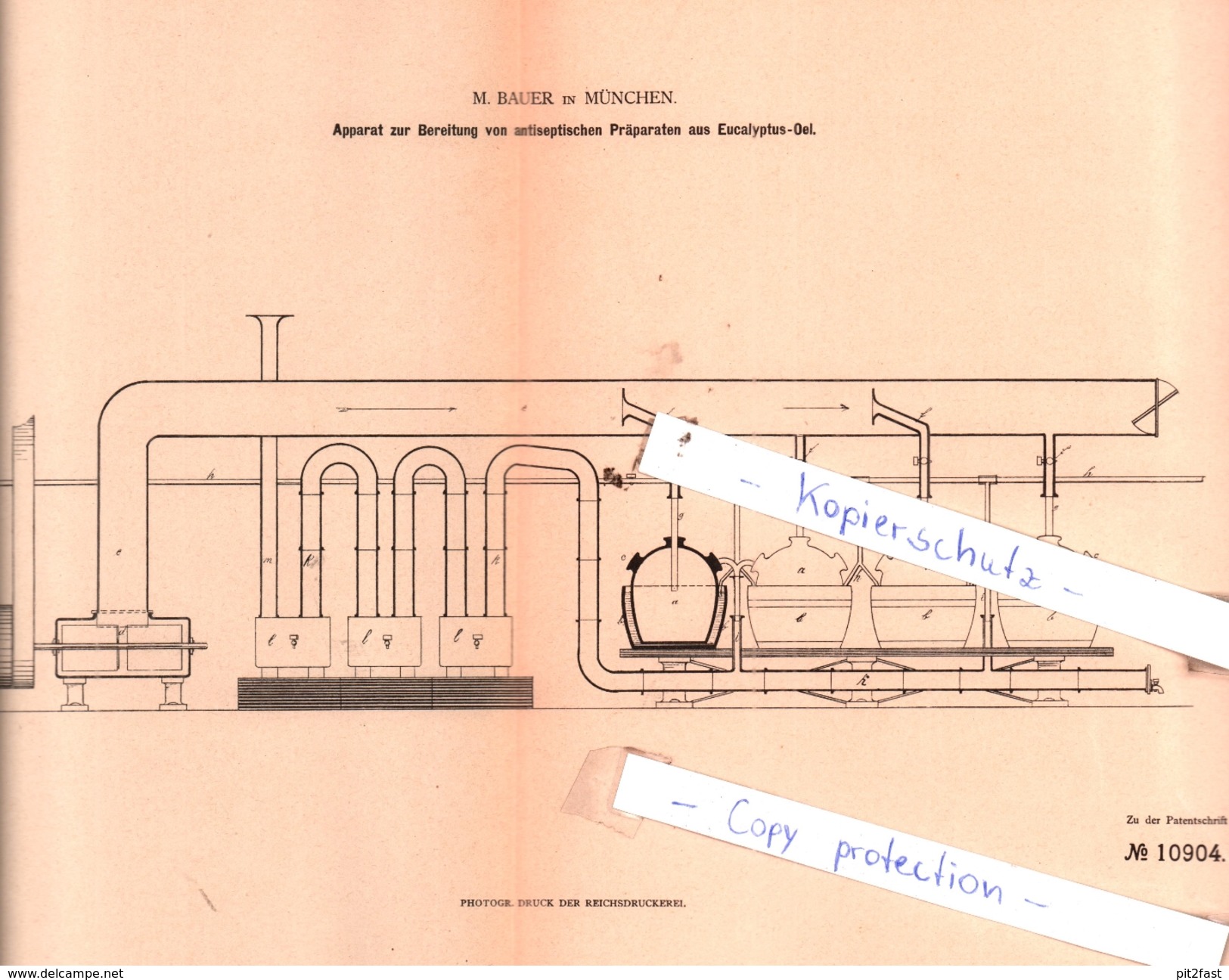Original Patent -  M. Bauer In München , 1880 , Apparat Zur Bereitung Von Präparaten !!! - Historische Dokumente