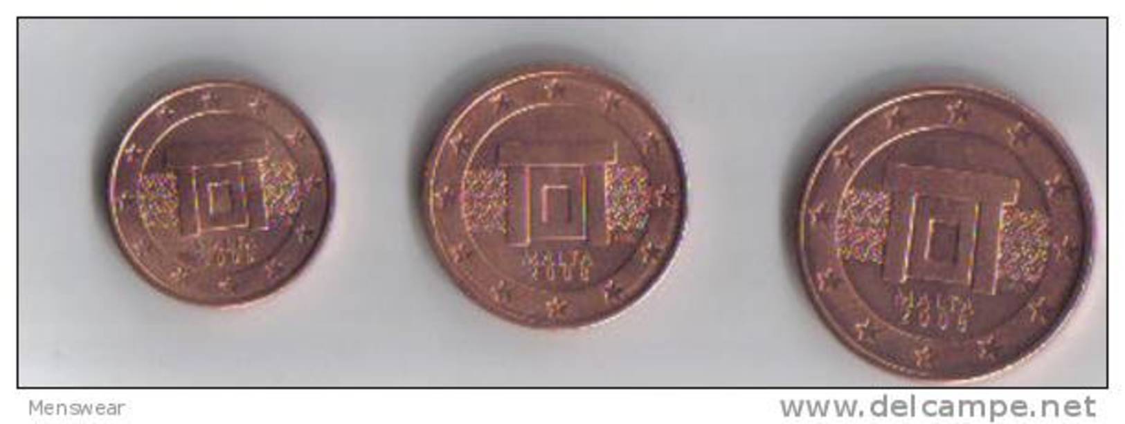 MALTA - 5 - 2 - 1 - EURO CENT FROM MALTA  - 2008 - UNC - Malta