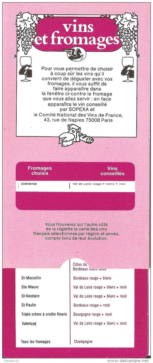 Réglette "Vins Et Fromages" (fromages Choisis / Vins Conseillés) &amp; "Guide Des Vins" (1961 à 1975) - Autres & Non Classés