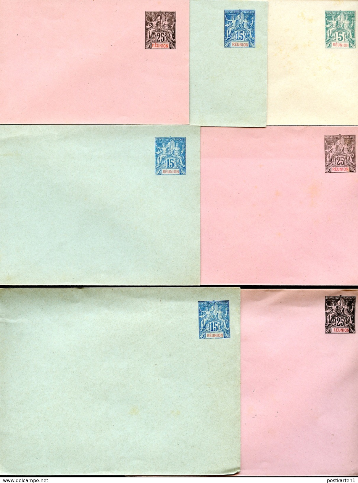 REUNION Complete Set Of 7 Envelopes #B1-3 Mint Vf 1892 - Cartas & Documentos