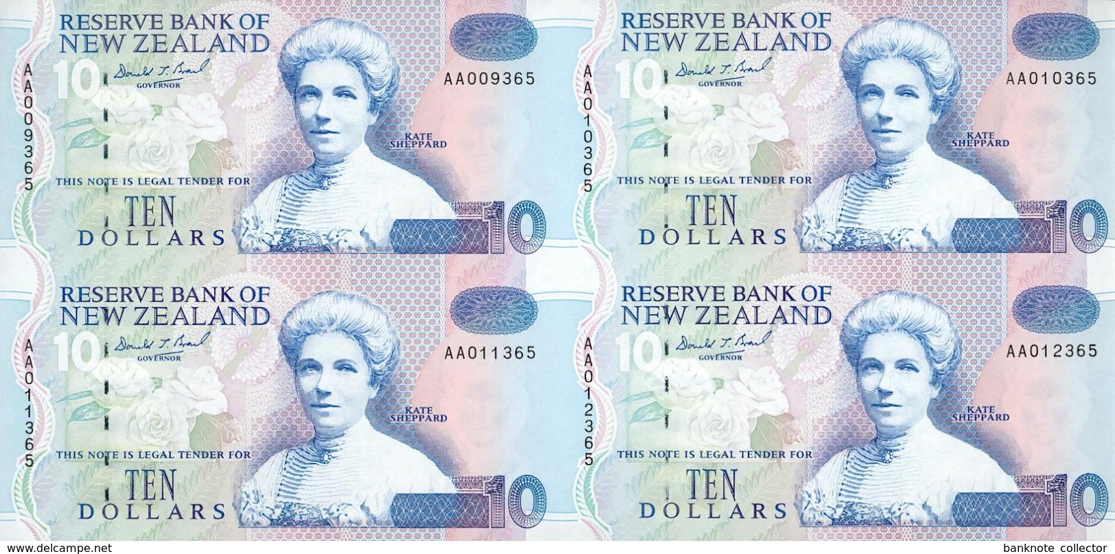 New Zealand, Uncut Block Of 4 X 10 $ Banknotes, Pick 178b, With Folder, 1993 ! - New Zealand