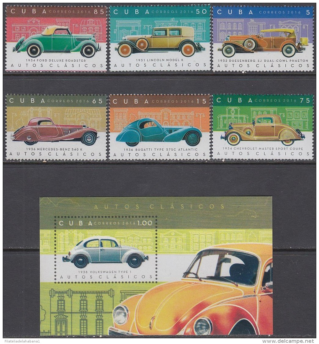 2016.105 CUBA MNH 2016. AUTOS ANTIGUOS OLD CAR MERCEDES CHEVROLET FORD LINCOLN BUGATTI - Ongebruikt