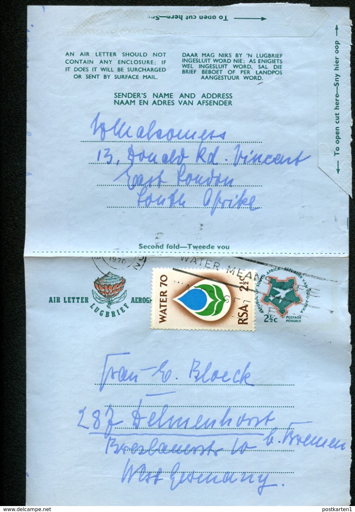 SOUTH AFRICA 2 Air Letters #56 Used EAST LONDON & PORT ELIZABETH To East Germany - Posta Aerea