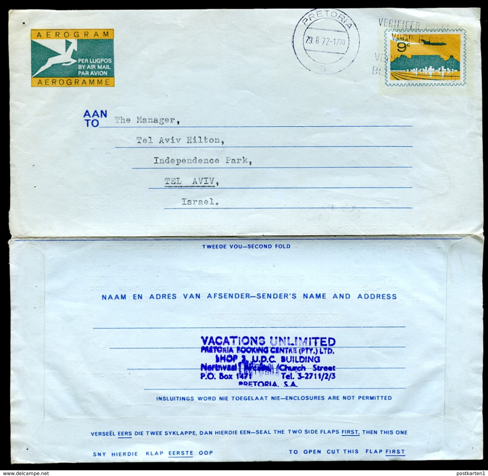 SOUTH AFRICA 3 Air Letters Used To Czechoslovakia & Israel 1972 - Luchtpost