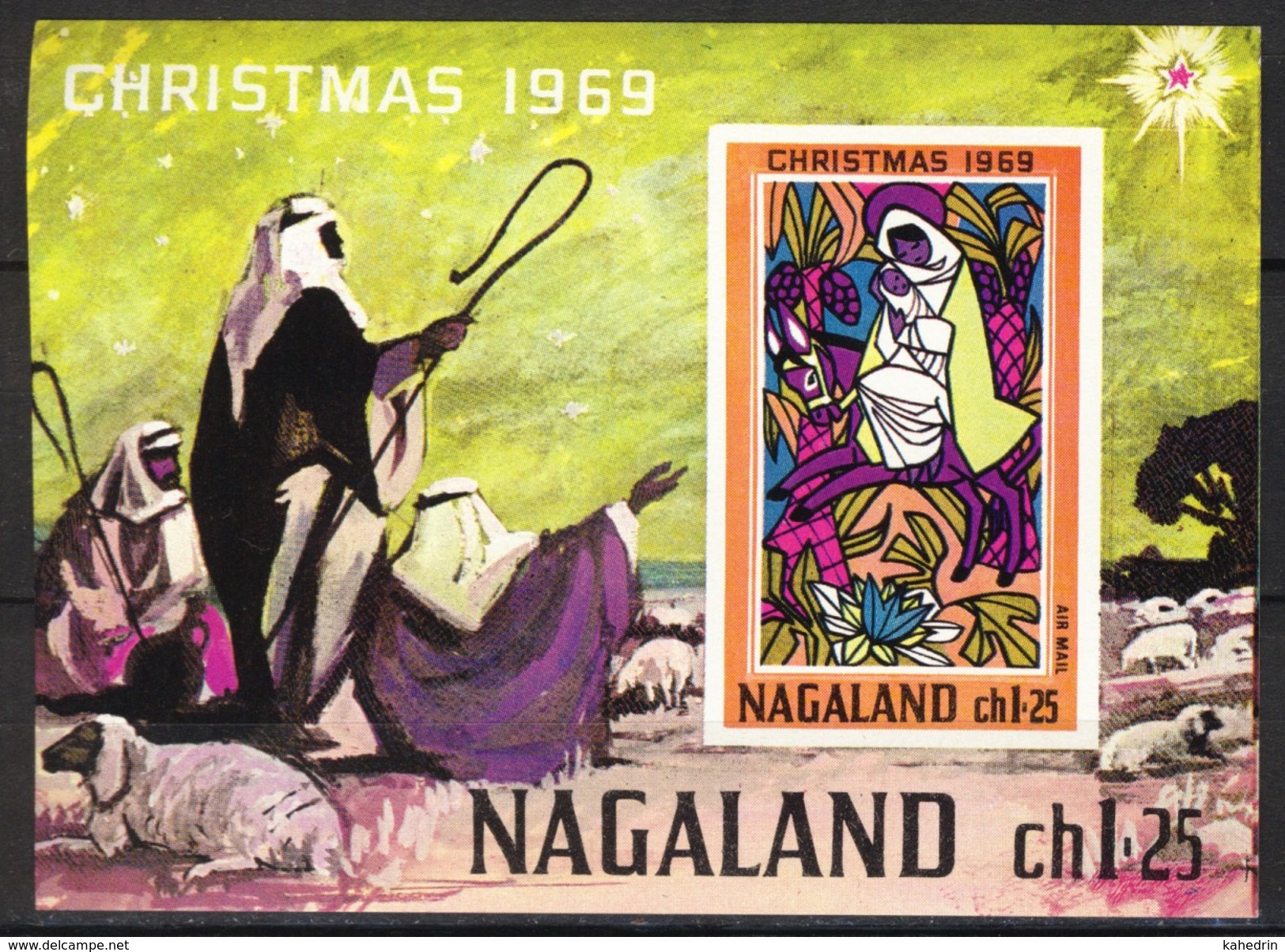India Nagaland 1969 Label (local Issue), Christmas / Kerstmis / Weihnachten / Noël, Imperfed, Cinderella **, MNH - Natale