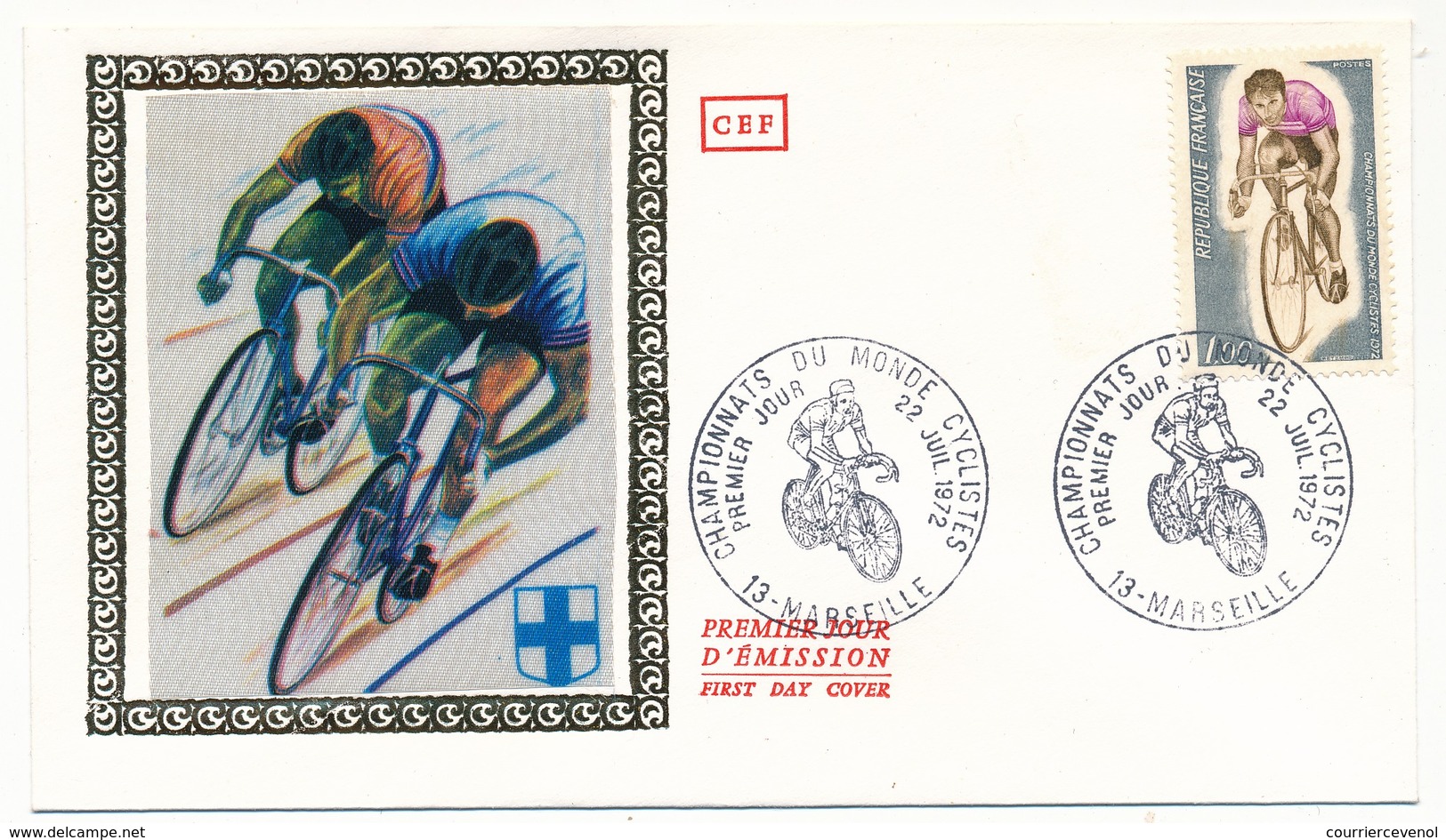 Beau Lot 18 enveloppes FDC - 1,00F Championnats du monde cyclistes - Cachets Marseille, Gap, PJ et Championnats, OMEC x2