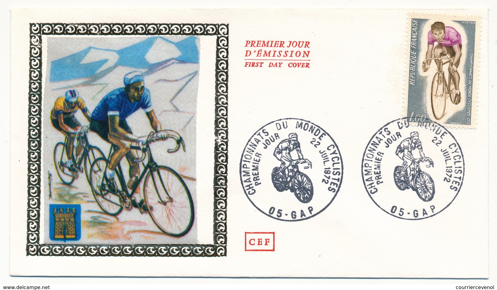 Beau Lot 18 enveloppes FDC - 1,00F Championnats du monde cyclistes - Cachets Marseille, Gap, PJ et Championnats, OMEC x2