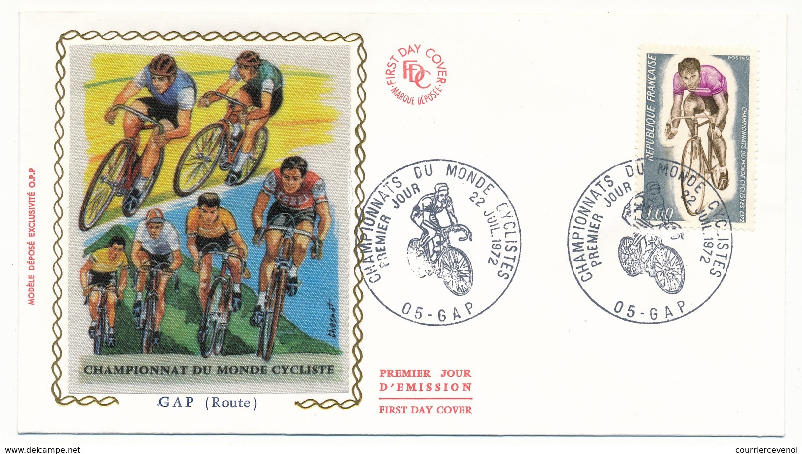 Beau Lot 18 enveloppes FDC - 1,00F Championnats du monde cyclistes - Cachets Marseille, Gap, PJ et Championnats, OMEC x2