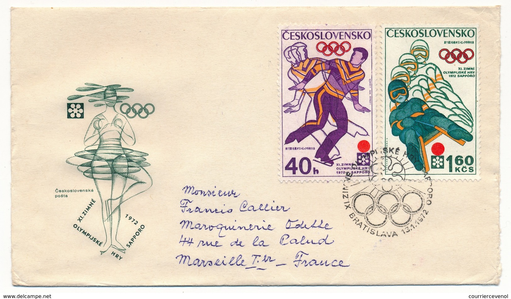 TCHECOSLOVAQUIE - Série SAPPORO 1972 - 2 FDC Ayant Voyagé, Avec Affr. Complémentaires - FDC