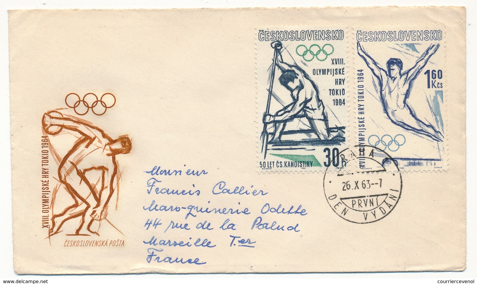 TCHECOSLOVAQUIE - Série TOKIO 1964 - 3 FDC Ayant Voyagé - FDC