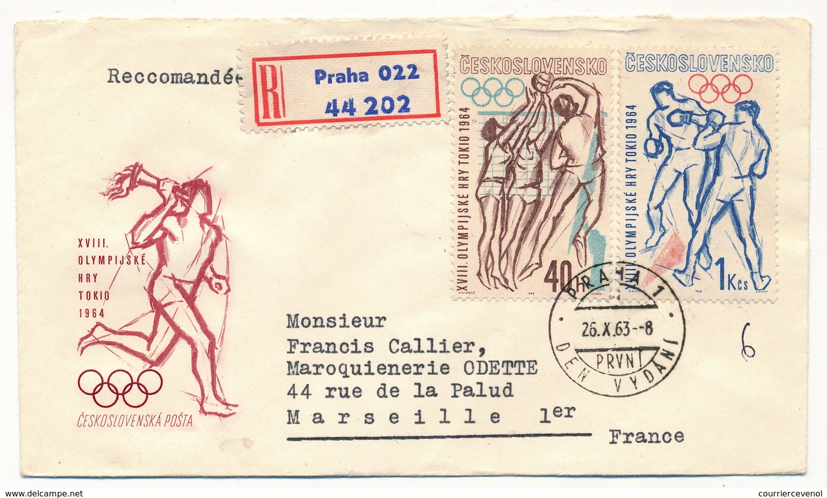 TCHECOSLOVAQUIE - Série TOKIO 1964 - 3 FDC Ayant Voyagé, Recommandés Avec Affr. Complémentaires - FDC