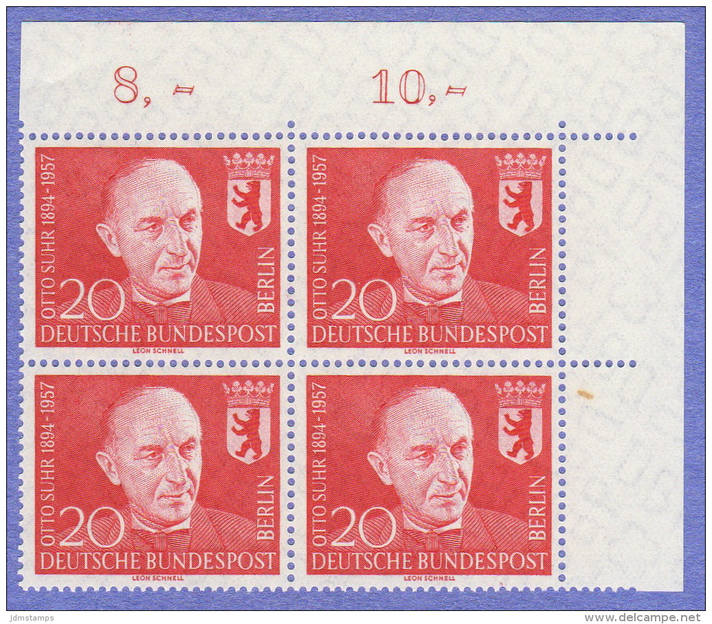 BER SC #9N164 MNH B4 1958 Prof. Otto Suhr, Mayor 1955-57, CV $4.40 - Nuovi