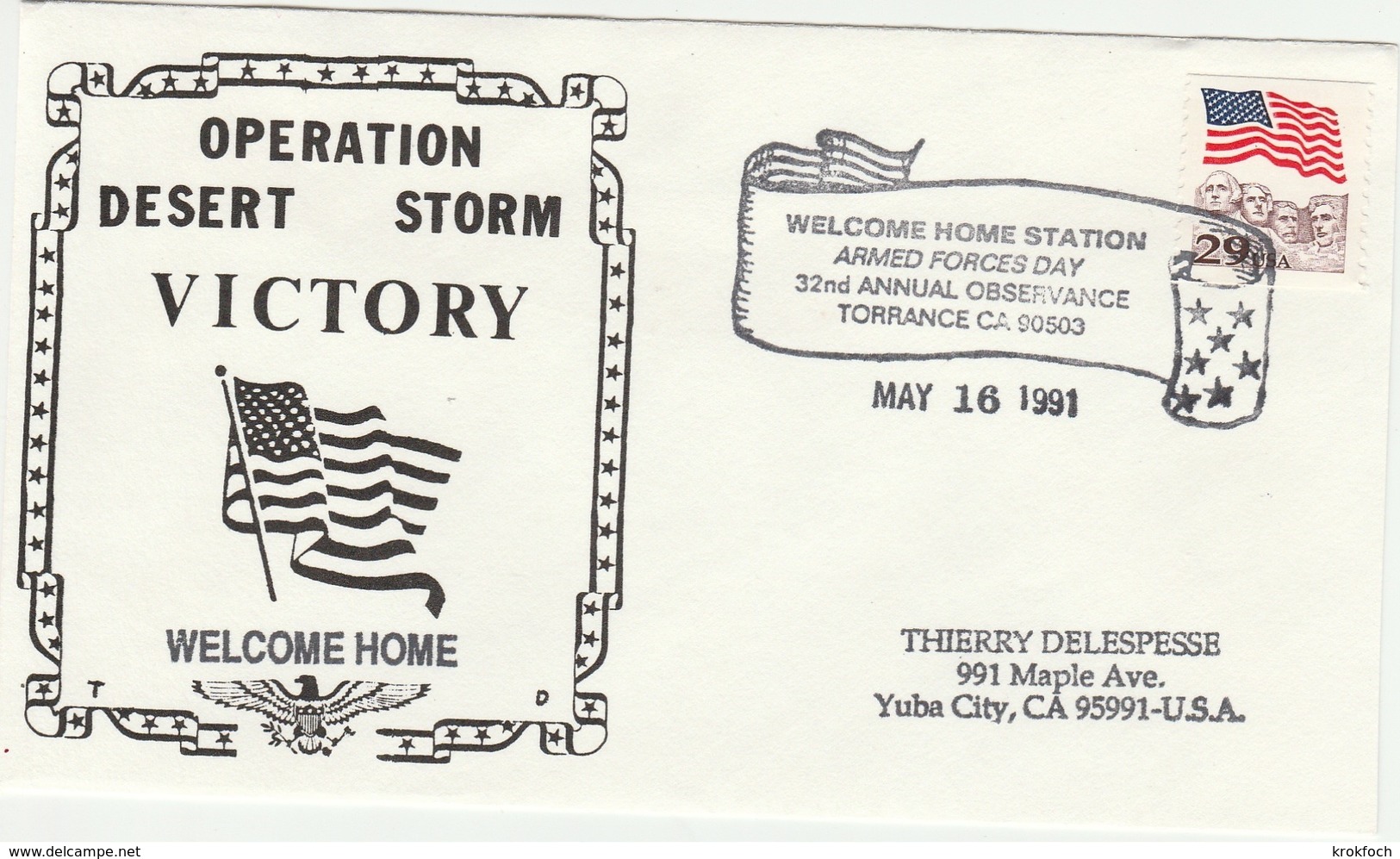 Desert Storm 1991 - Kuwait Iraq War - Armed Forces Day Torrance California - Guerre Du Golfe - Marcophilie