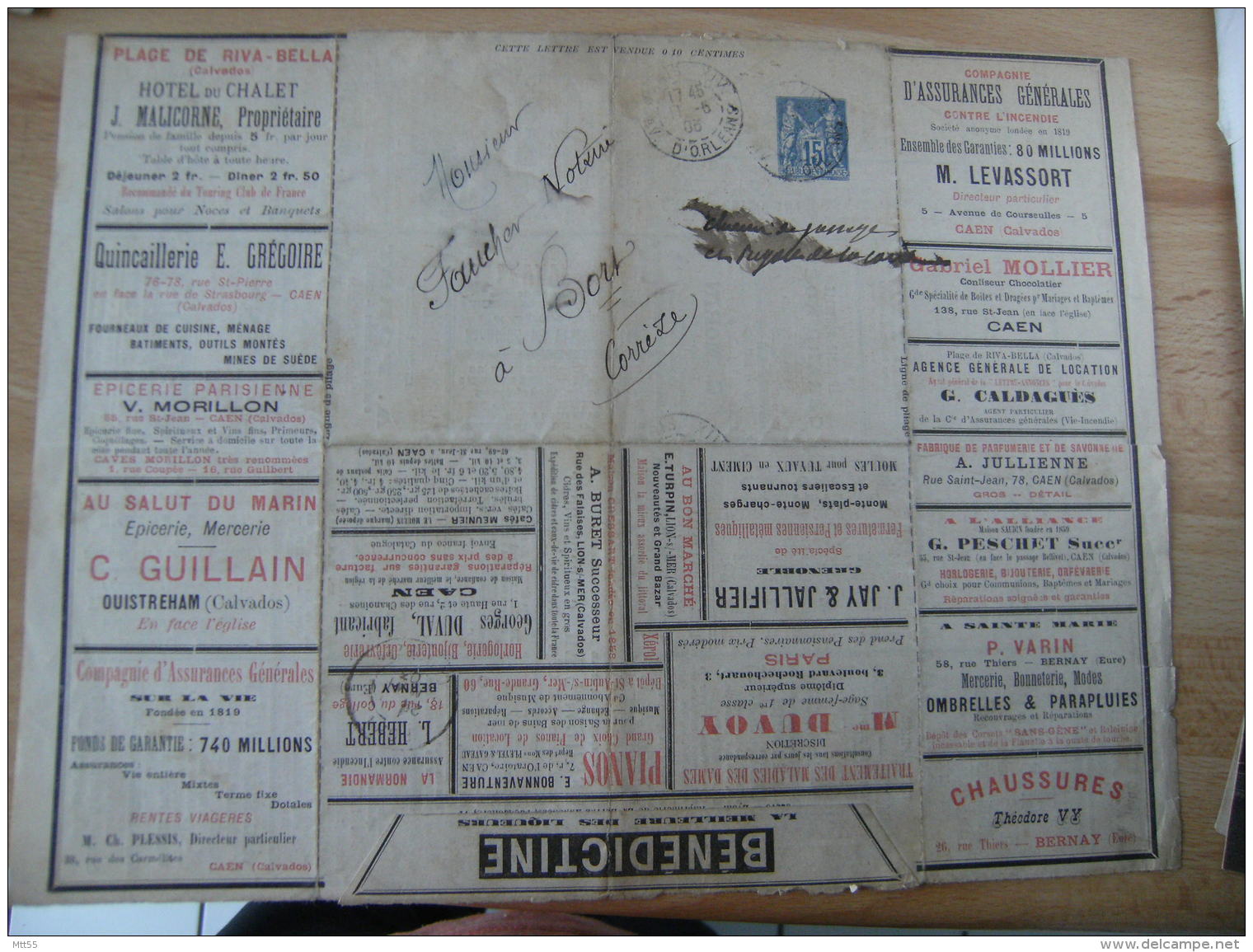 Entier Postal 15 C Sage Enveloppe Lettre Annonce 1903 Publicite Normandie Et Paris - Enveloppes Types Et TSC (avant 1995)