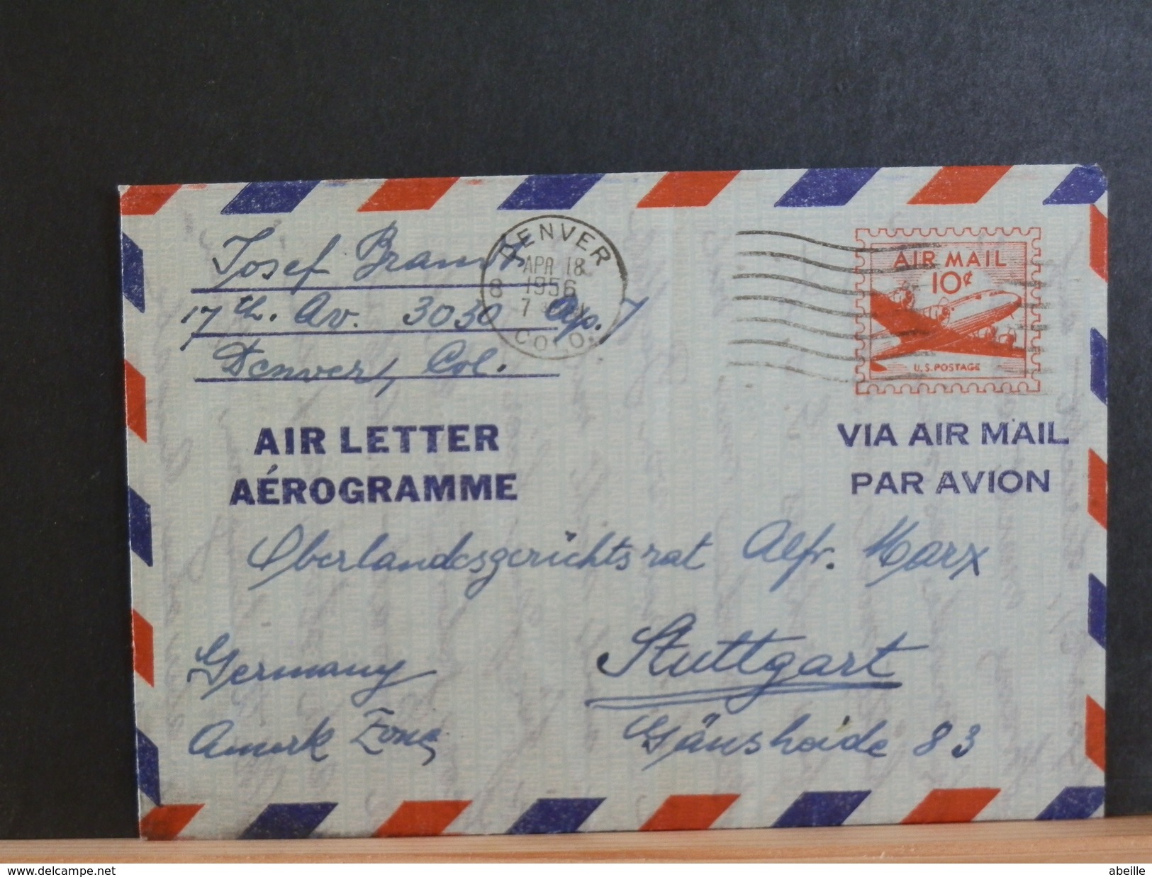 68/267  AEROGRAMME USA TO GERMANY  1956 - 1941-60