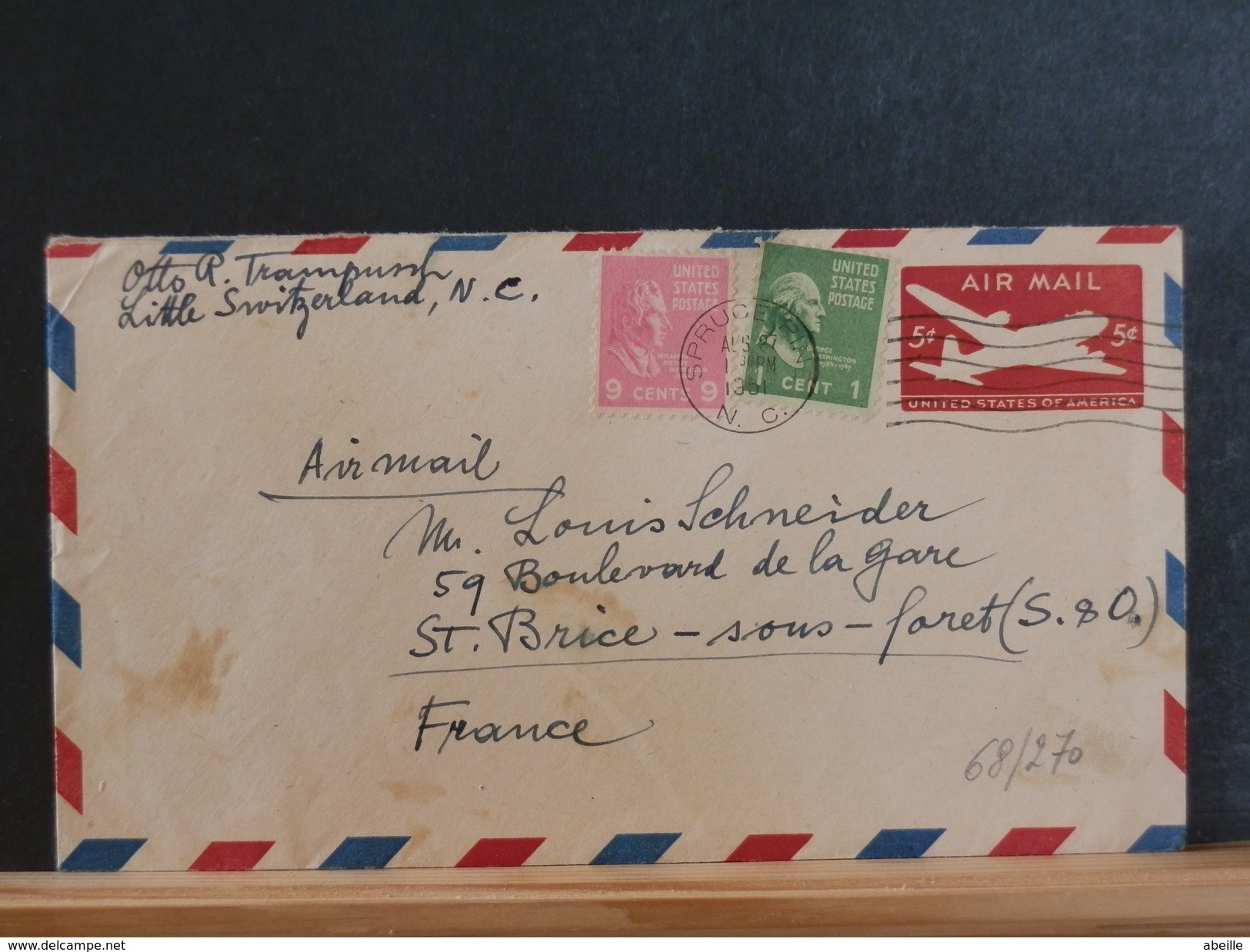 68/270    AIR MAIL USA TO FRANCE - 1941-60