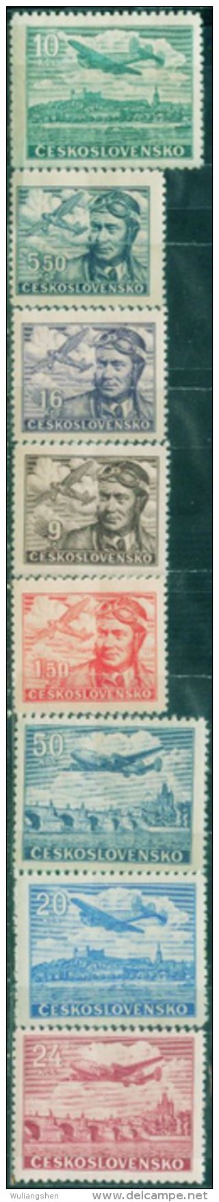 JK0865 Czechoslovakia 1946-47 Airline Tickets Pilots And Charles Bridge 9v MNH - Unused Stamps