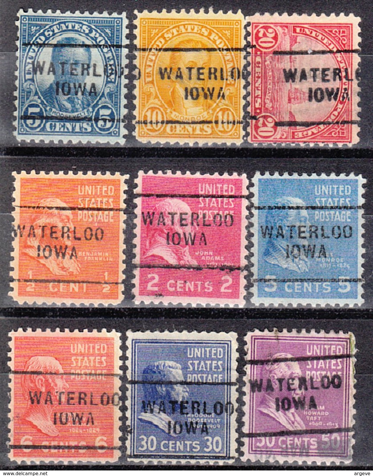 USA Precancel Vorausentwertung Preos Locals Iowa, Waterloo 703, 9 Diff., Perf. 11x10 1/2 - Vorausentwertungen