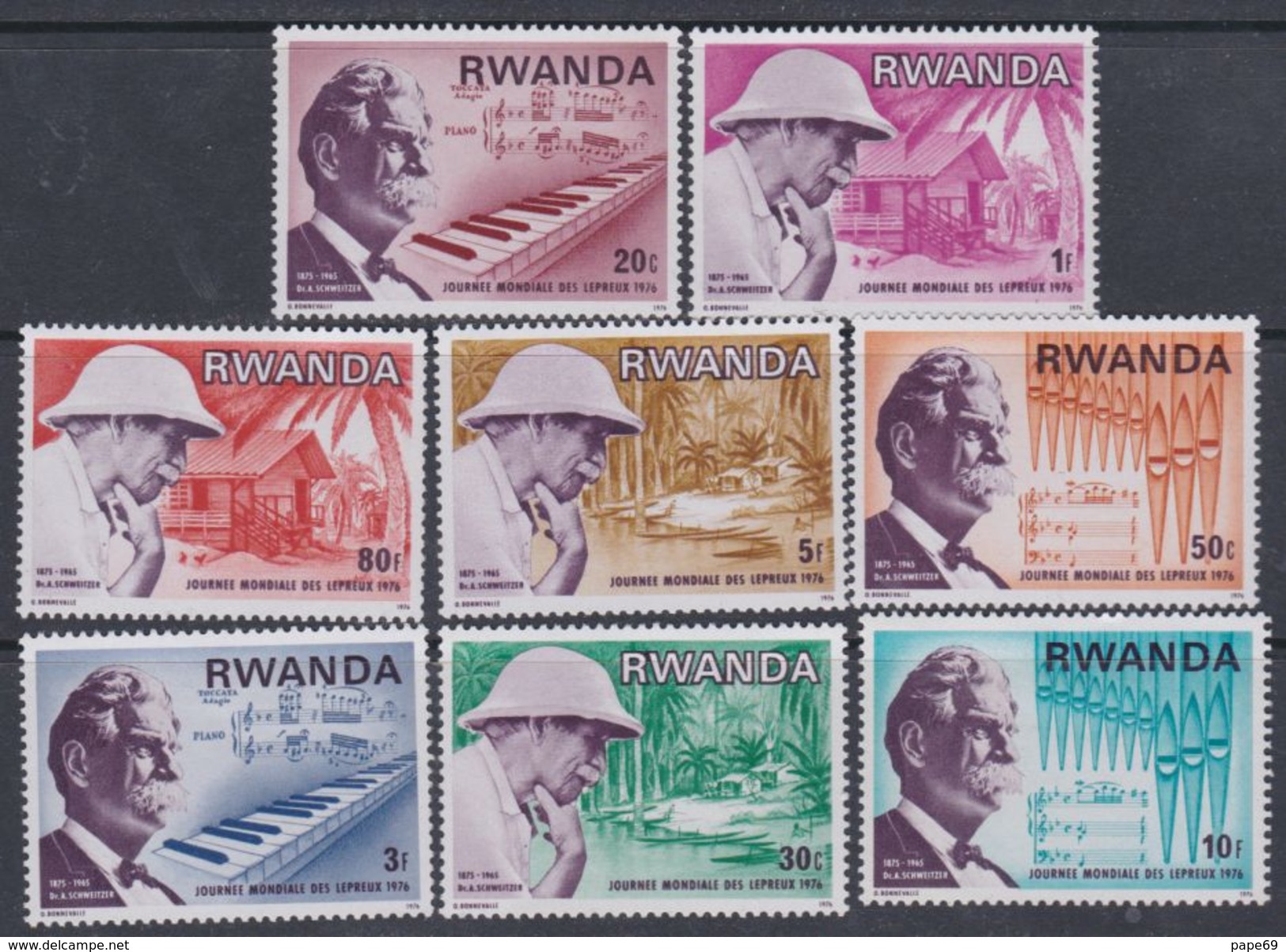 Rwanda N° 690 / 97 X Journée Mondiale Des Lépreux, Les 8 Valeurs Trace De Charnière Sinon TB - Oblitérés